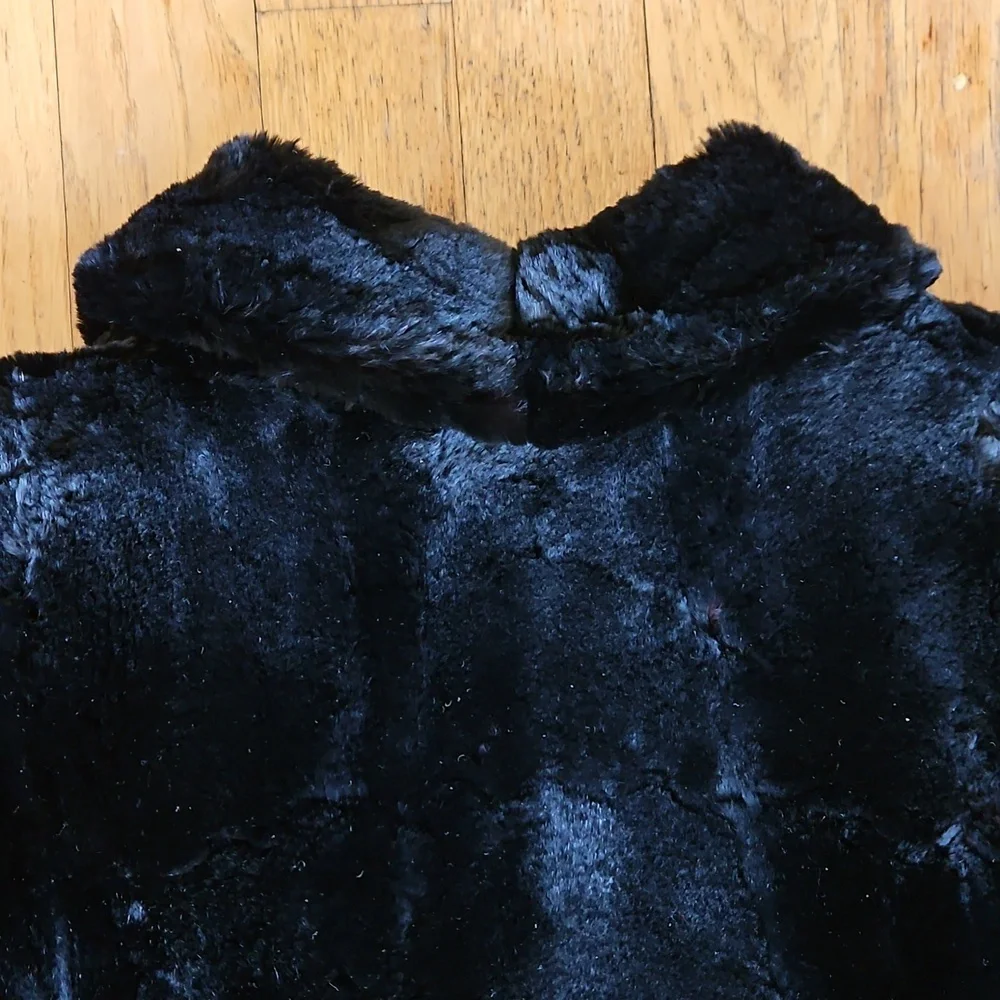Vintage Sheared Fur Black Cape OS